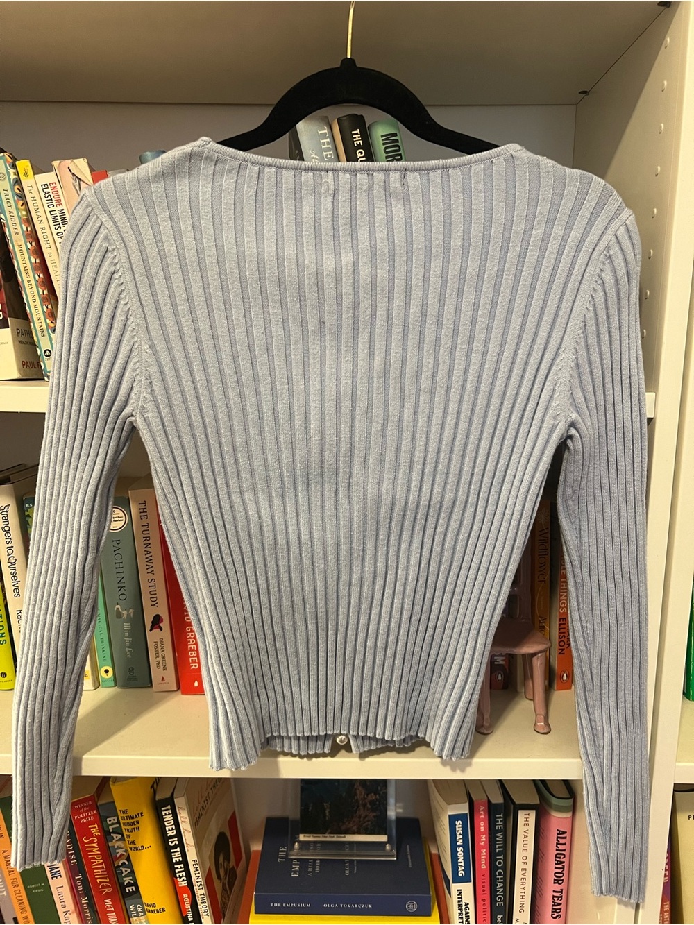 Light Blue Ribbed Pearl-Button Sweater - Picture 2 of 2